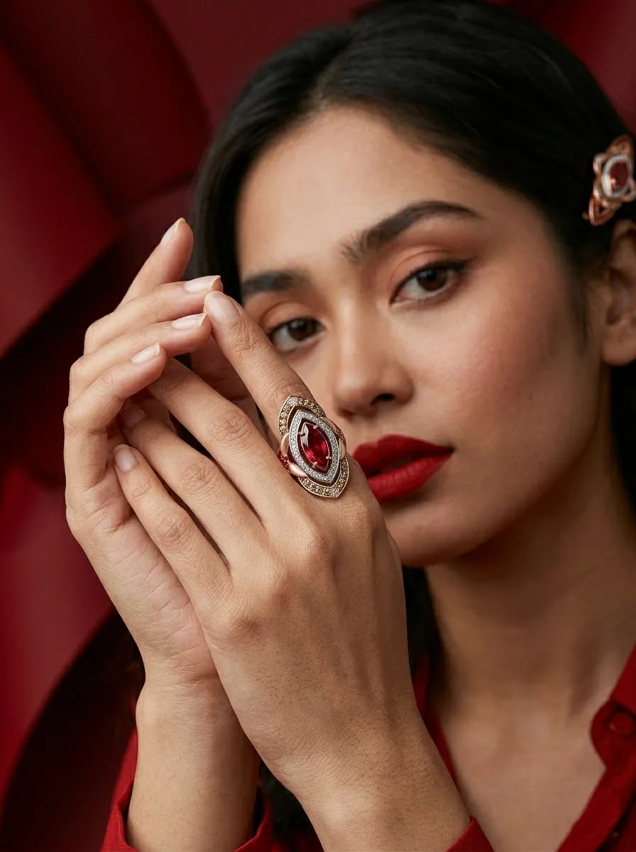 Кольцо "Фернан" с рубином и конъячными бриллиантами